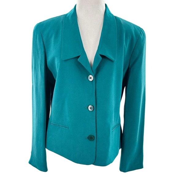 Design by Pat Argenti blazer 10P blue teal 100% silk vintage 80s 90s Corpcore - Picture 1 of 13